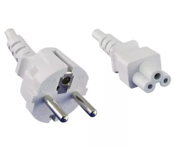 Netzkabel Europa CEE 7/7 auf C5, 0,75mm², CEE 7/7/IEC 60320 auf C5, VDE, weiß, DINIC Box mit Euroloch, Länge 1,80m